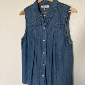 Frame Sleeveless Pleated Denim Shirt